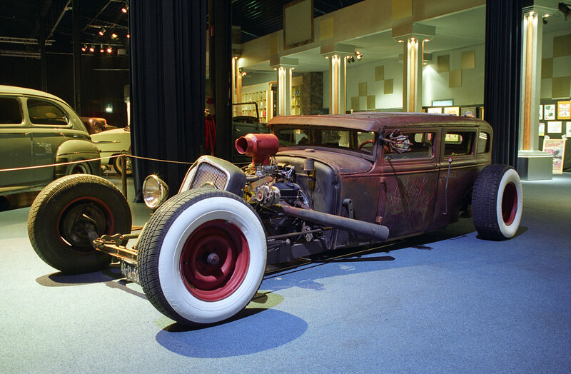 Custom Hot Rod Car — Blue, Dramatic, Night, Photograph