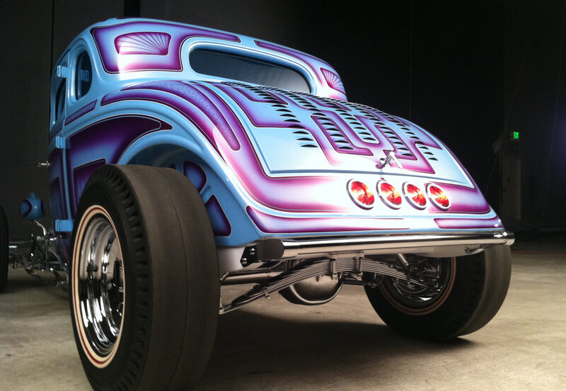Custom Hot Rod Car — Blue, Dramatic, Night