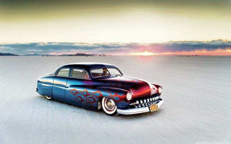 Custom Hot Rod Car — Blue, Dramatic, Sunset