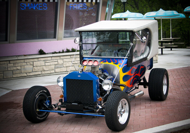 Custom Hot Rod Car — Blue, Vibrant, Afternoon