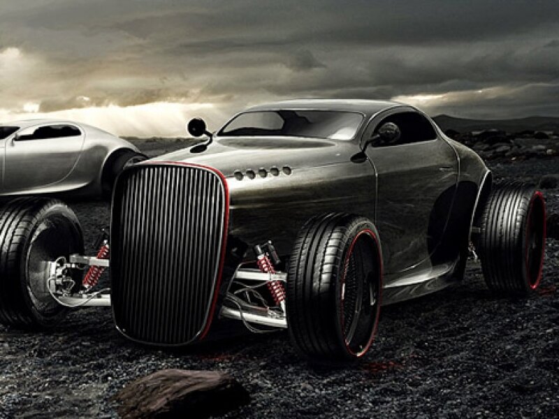 Custom Hot Rod Car — Gray, Dramatic, 3d Render, Gravel