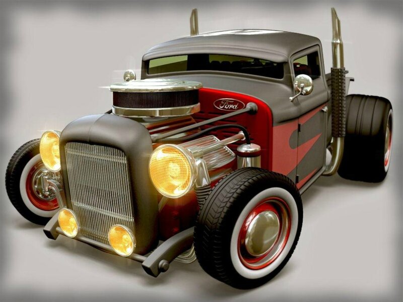 Custom Hot Rod Car — Gray, Dramatic, 3d Render