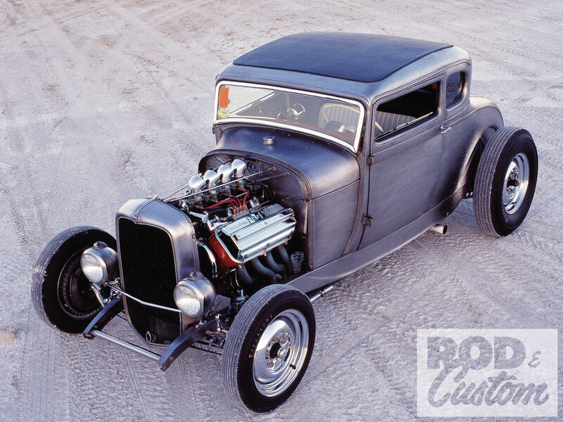 Custom Hot Rod Car — Gray, Dramatic, Afternoon, Photograph, Engine
