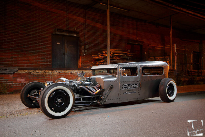 Custom Hot Rod Car — Gray, Dramatic, Night