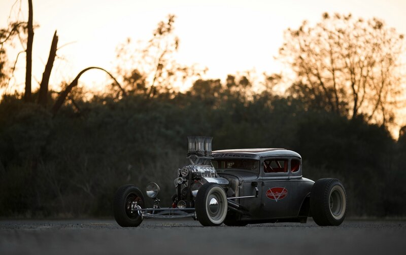 Custom Hot Rod Car — Gray, Dramatic, Sunset