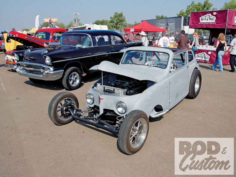 Custom Hot Rod Car — Gray, Outdoor, Afternoon