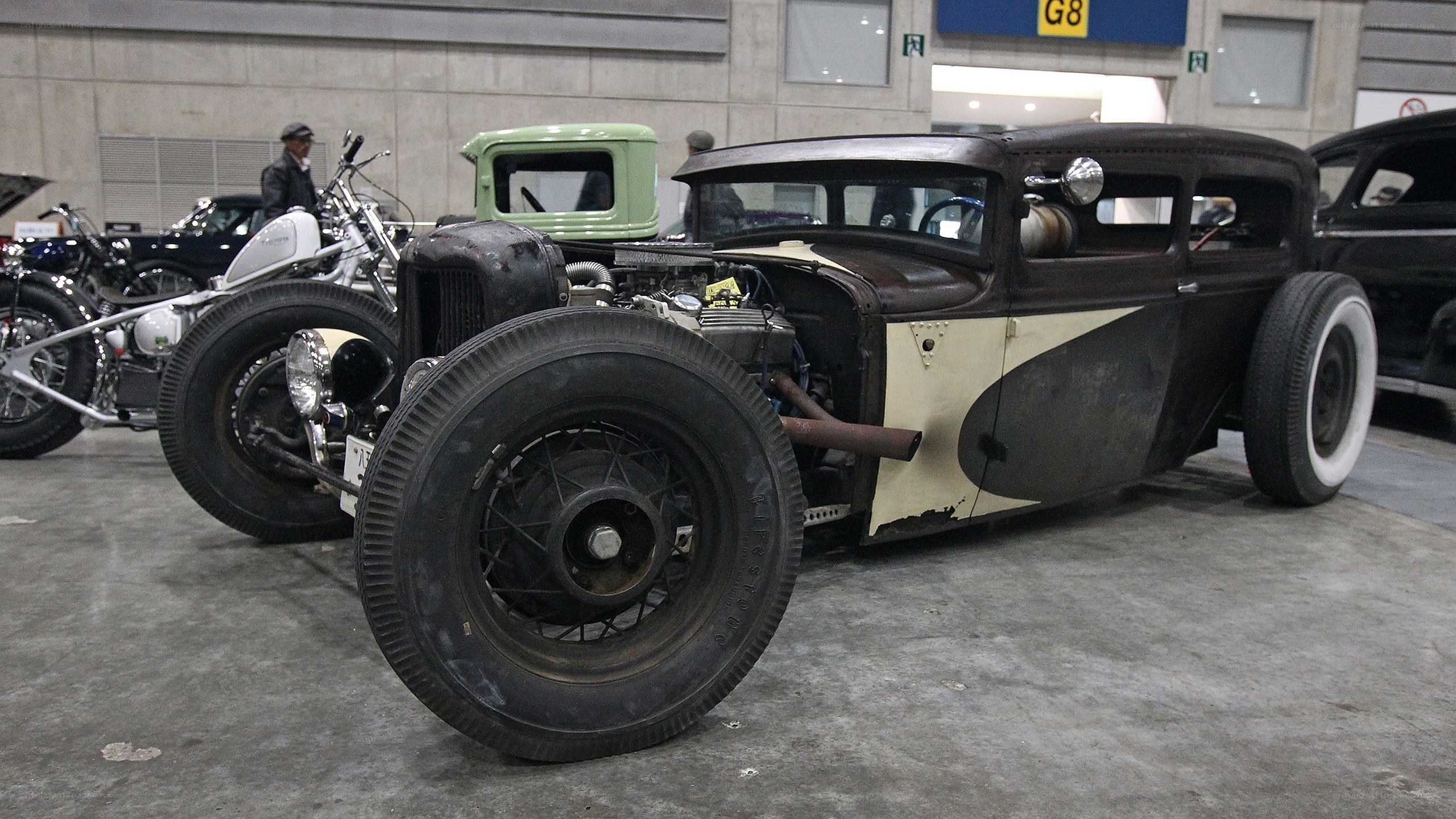 Custom hot rod car on display