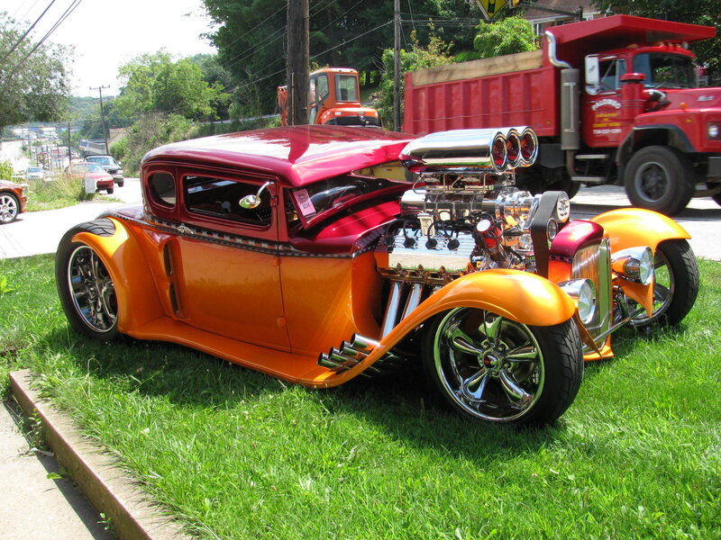 Custom hot rod car on display