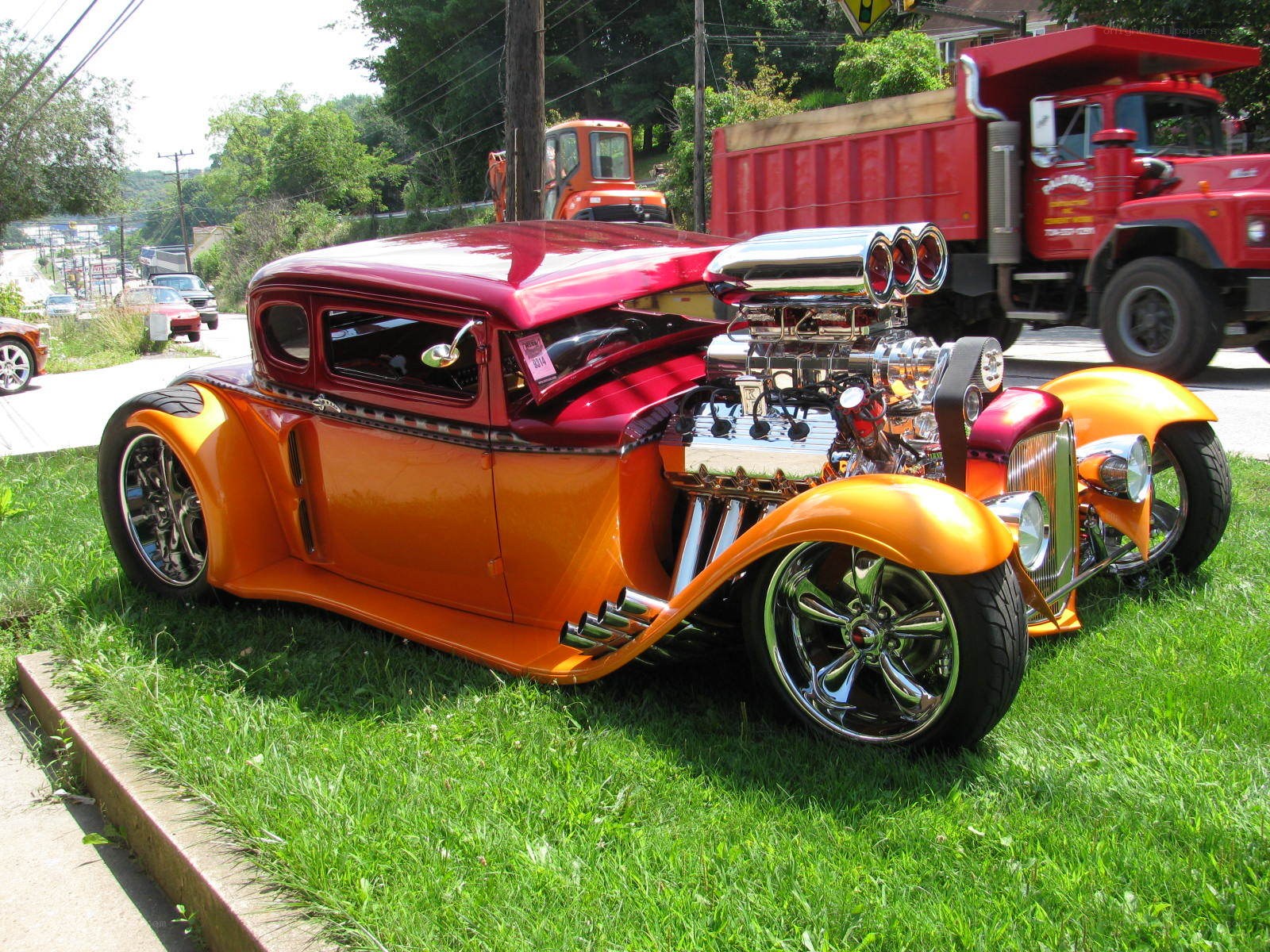Custom hot rod car on display