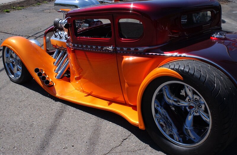 Custom Hot Rod Car — Orange, Dramatic, Afternoon, Photograph
