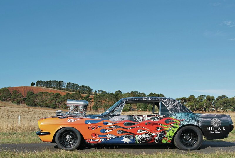 Custom Hot Rod Car — Orange, Dramatic, Afternoon