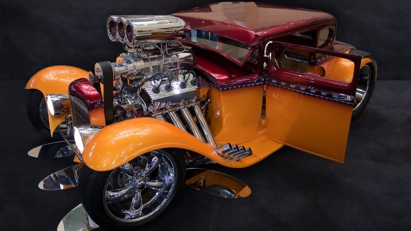 Custom Hot Rod Car — Orange, Dramatic, Photograph