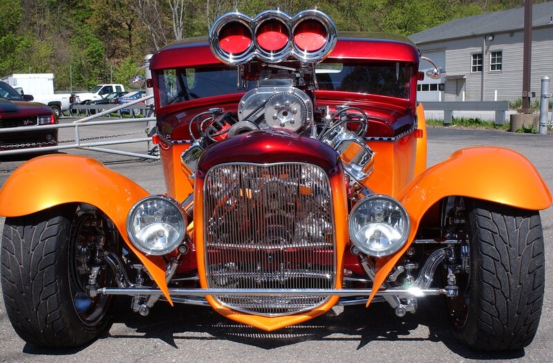 Custom Hot Rod Car — Orange, Showcase, Afternoon, Photograph, Engine