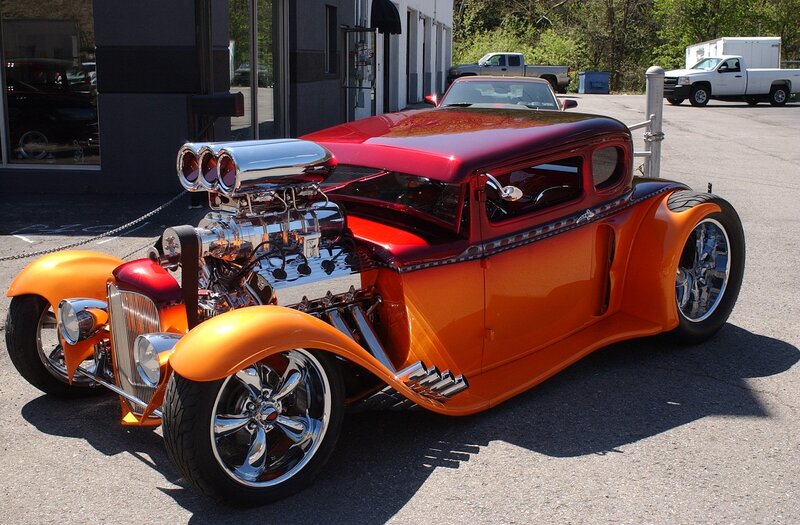 Custom Hot Rod Car — Orange, Showcase, Afternoon