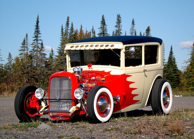 Custom Hot Rod Car — Red, Calm, Afternoon