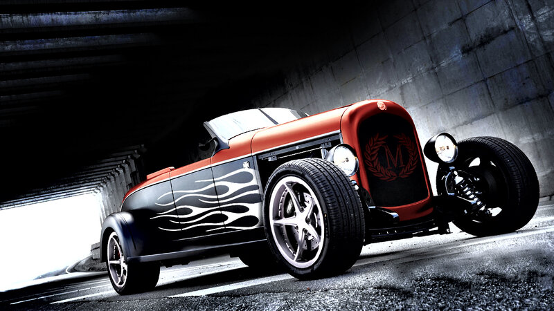 Custom Hot Rod Car — Red, Dramatic, Photograph