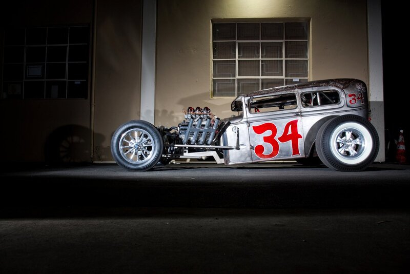 Custom Hot Rod Car — Silver, Dramatic, Night