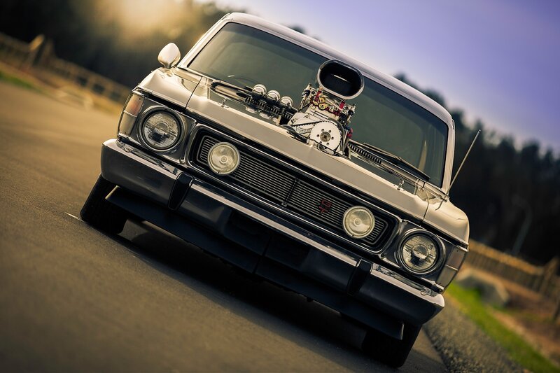 Custom Hot Rod Car — Silver, Dramatic, Sunset, Photograph, Engine