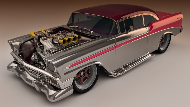 Custom Hot Rod Car — Silver, Showcase, 3d Render