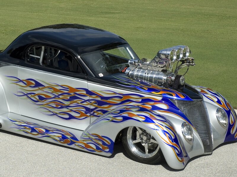 Custom Hot Rod Car — Silver, Showcase, Afternoon