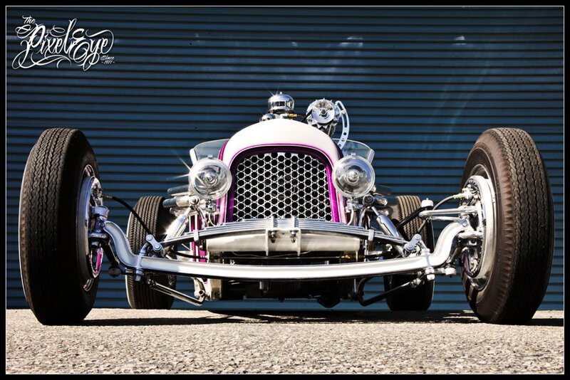 Custom Hot Rod Car — White, Dramatic, Afternoon