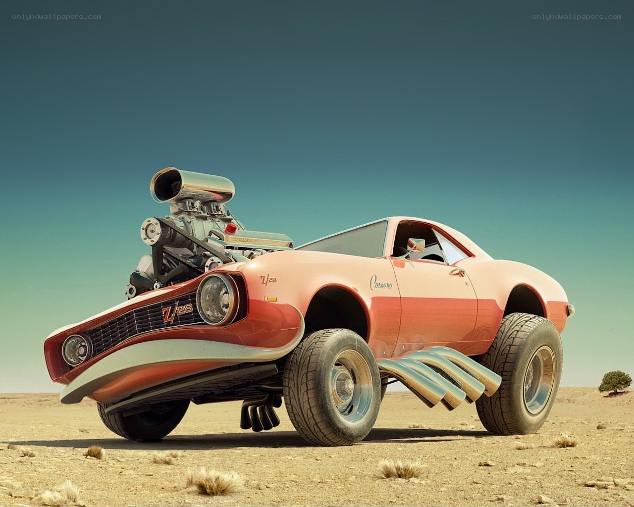 custom hot rod in desert