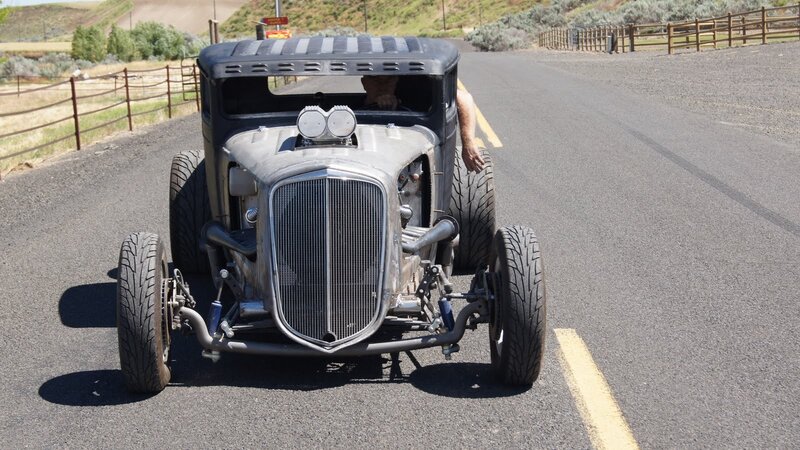 custom hot rod on road