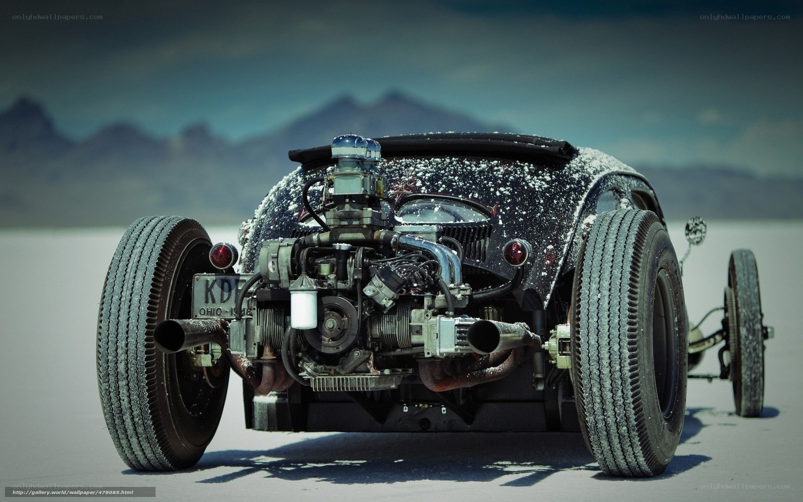 Custom hot rod on salt flat