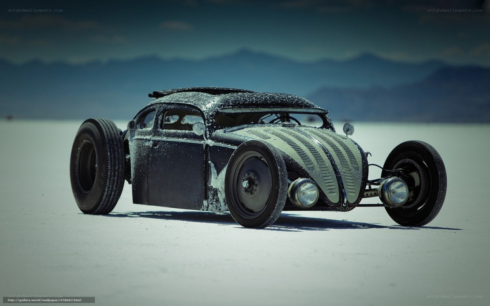 custom hot rod on salt flat