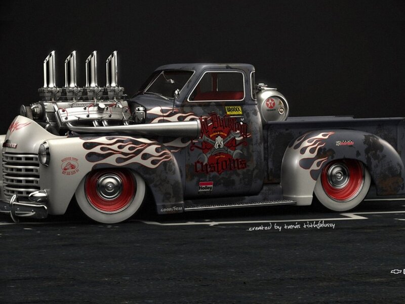 Custom Hot Rod Truck — Black, Dramatic, Digital Art