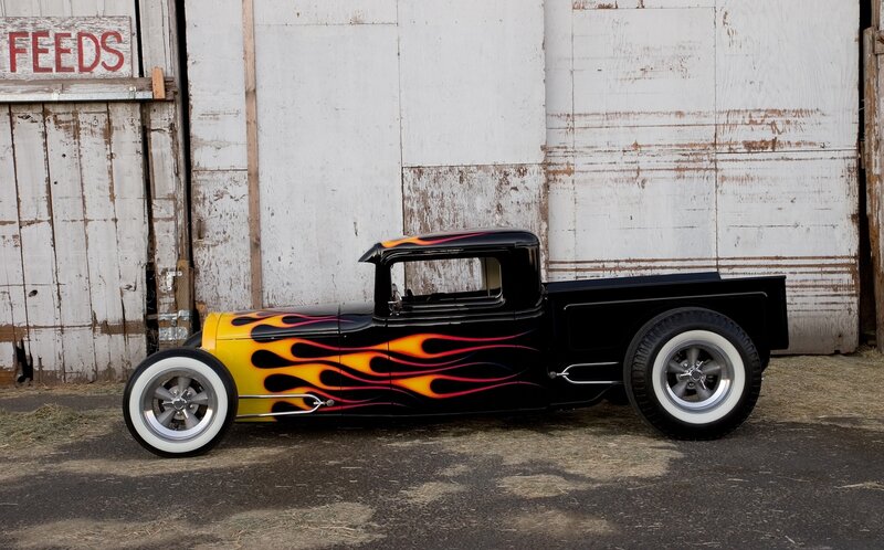 Custom Hot Rod Truck — Black, Retro