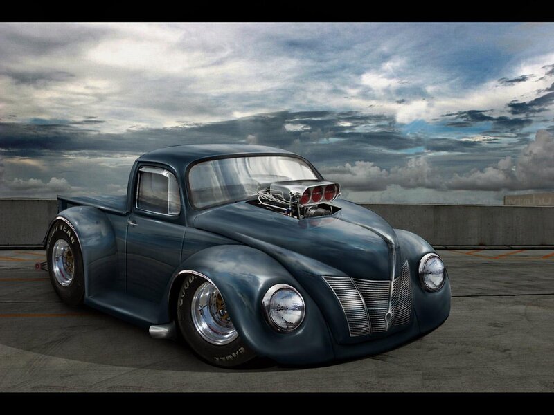 Custom Hot Rod Truck — Blue, Dramatic
