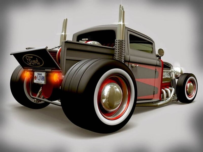 Custom Hot Rod Truck — Gray, Dramatic, 3d Render, Exhaust Pipes
