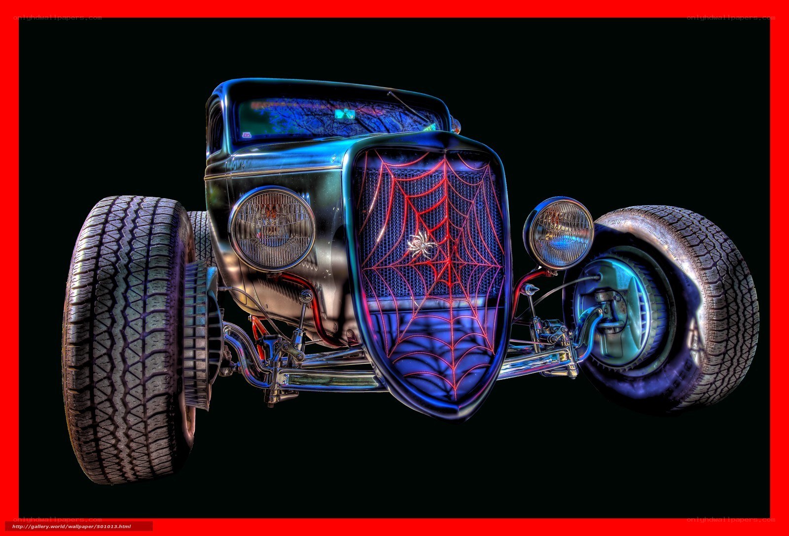Custom hot rod with spider web grille