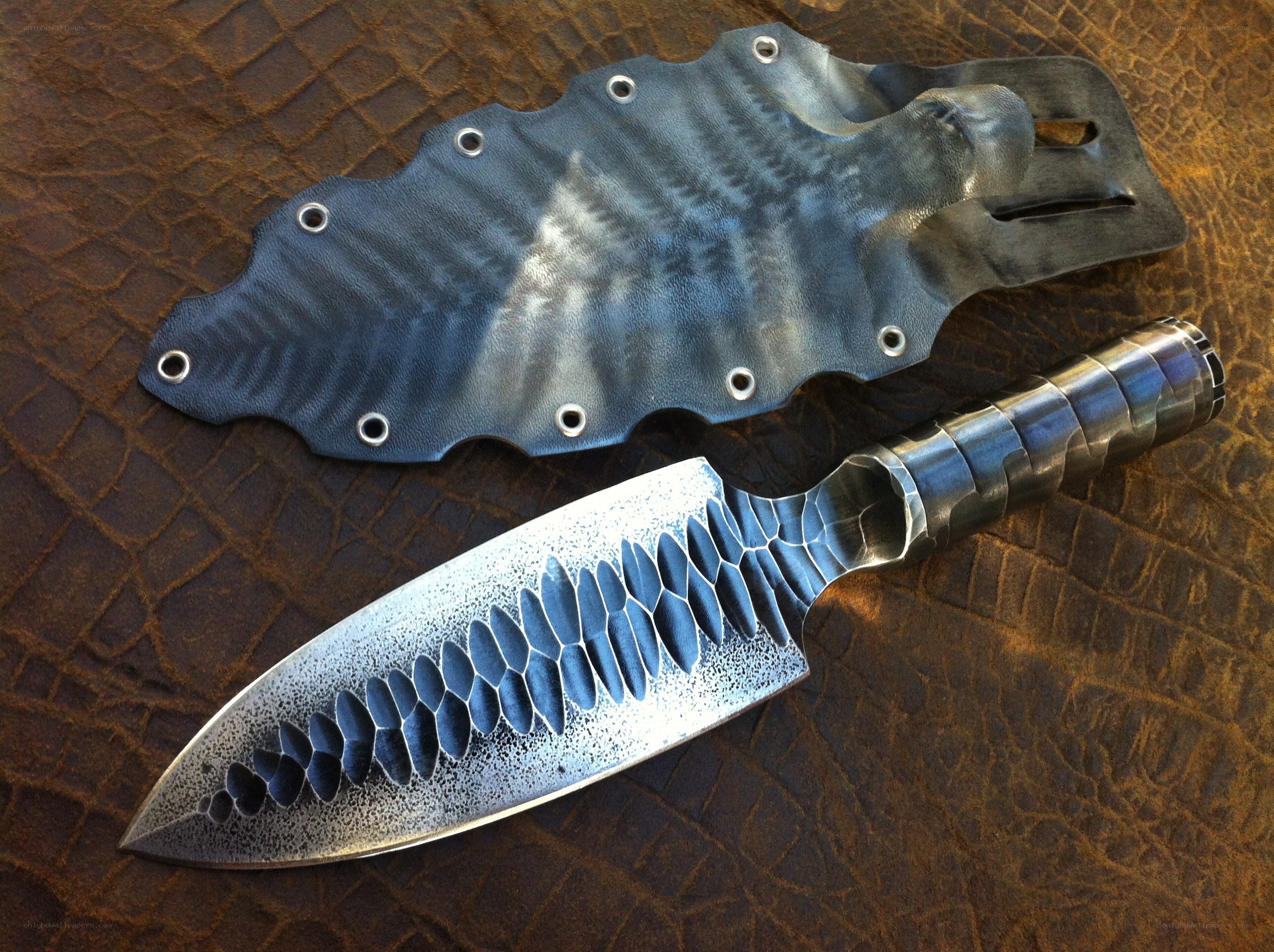 custom knife with textured blade