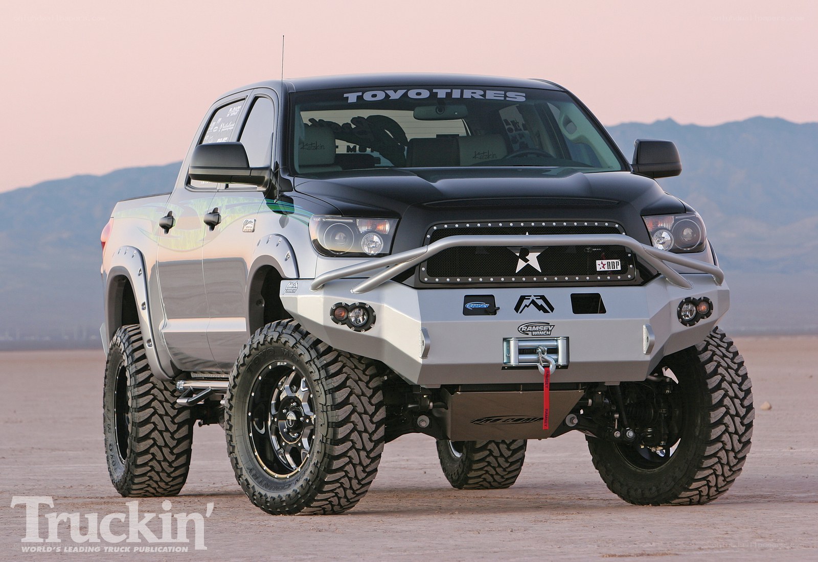 Custom lifted truck in desert