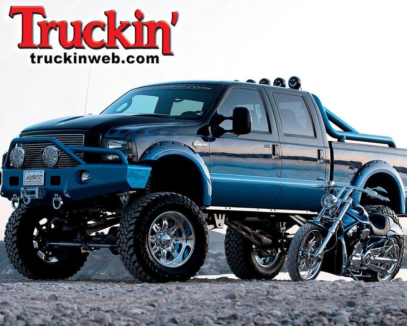 Custom lifted truck with motorcycle