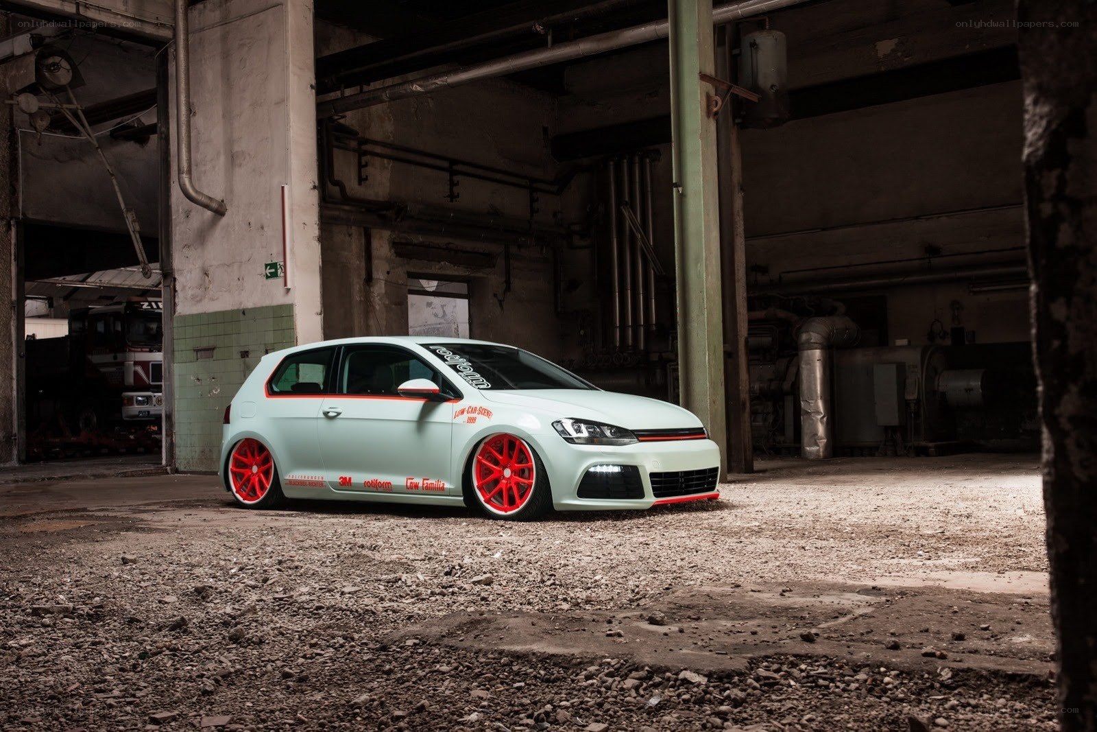 Custom light green hatchback car