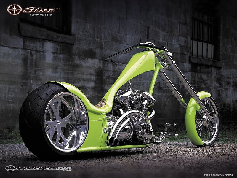 Custom lime green chopper motorcycle