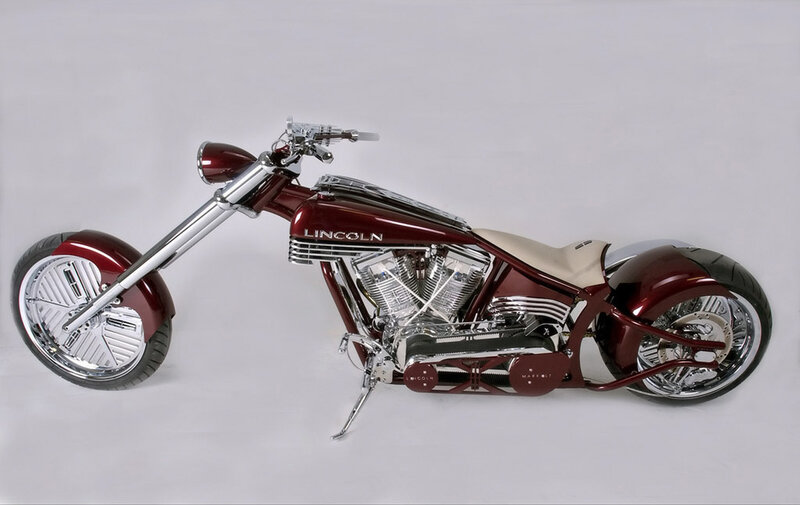 Custom Maroon Chopper Motorcycle — Neutral