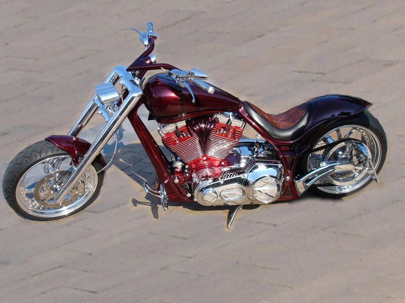 custom maroon chopper motorcycle