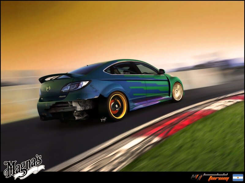 Custom Mazda on a racetrack