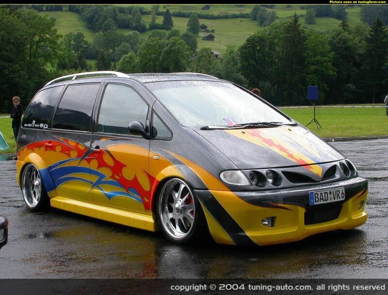 custom minivan with flame decals