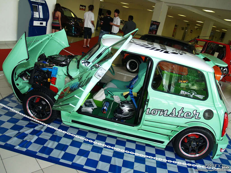 Custom mint green car on display