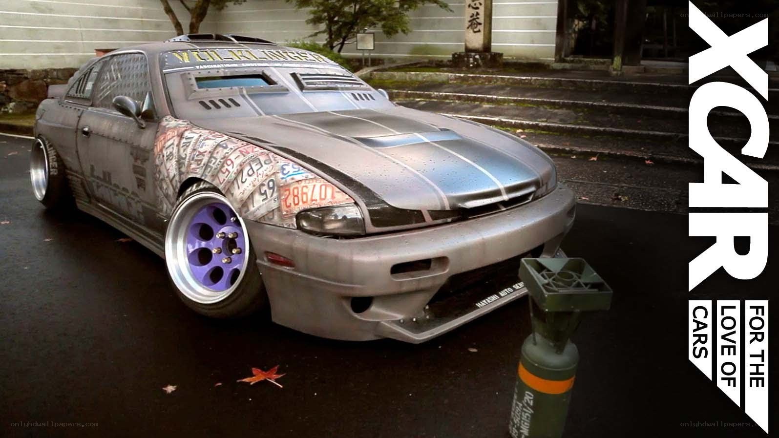 custom modified car with purple wheels