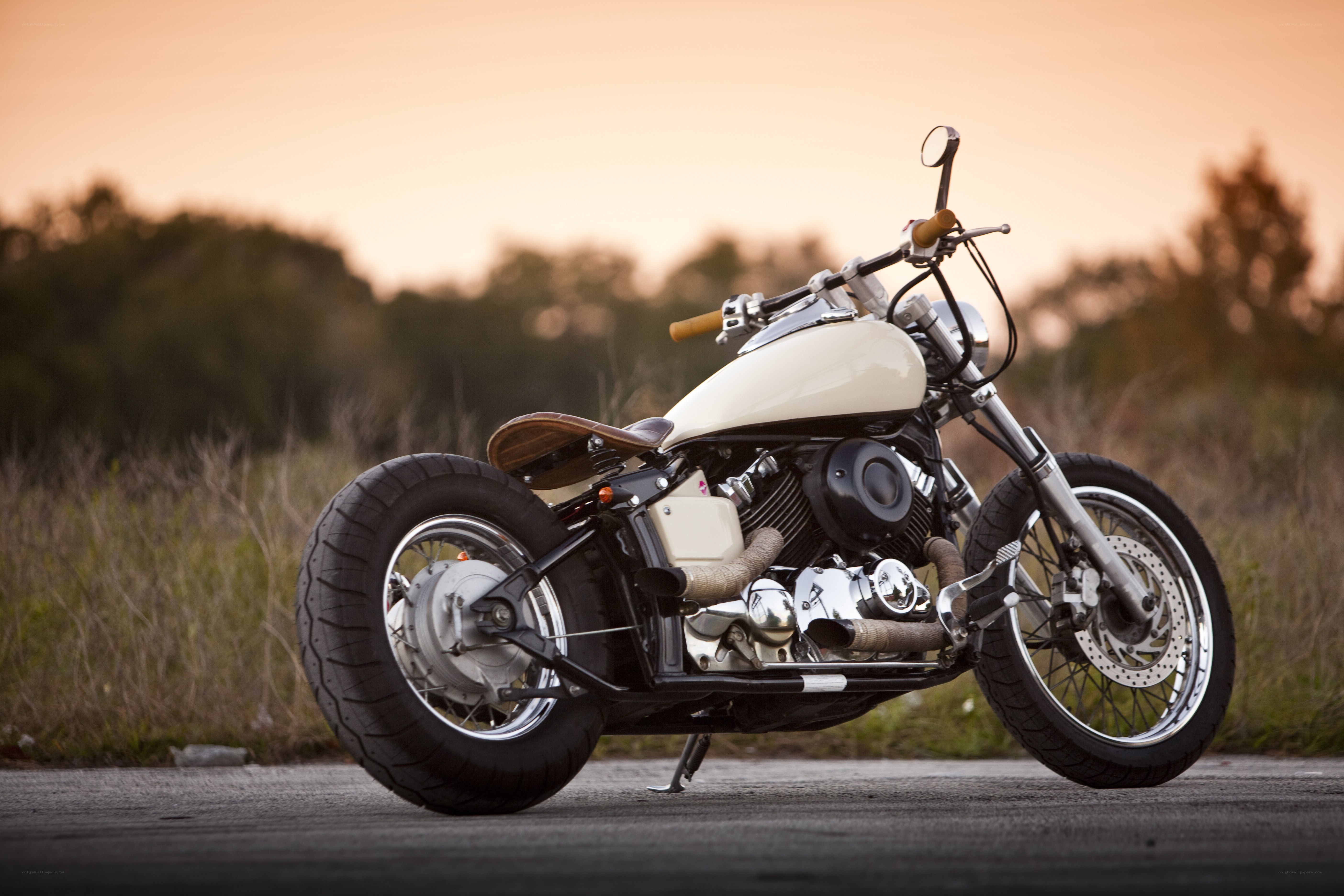 Custom motorcycle at sunset