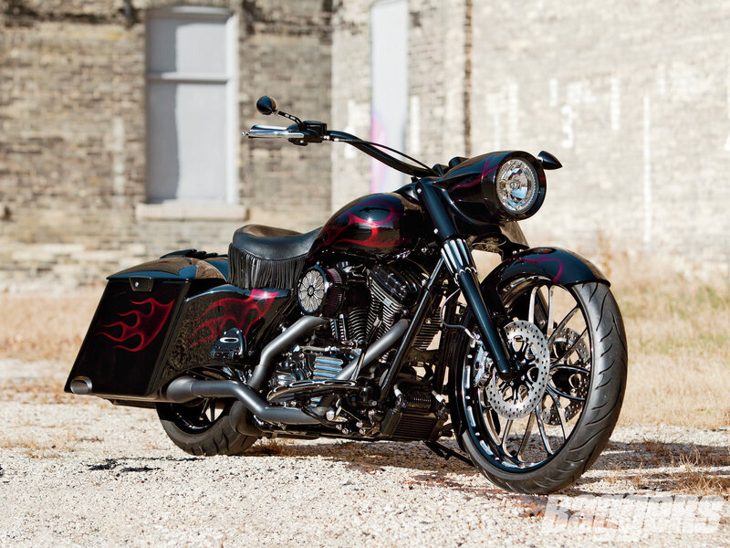 Custom Motorcycle — Black, Dramatic, Afternoon, Photograph, Flame Decals