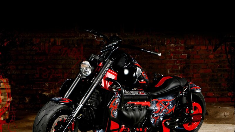 Custom Motorcycle — Black, Dramatic, Night
