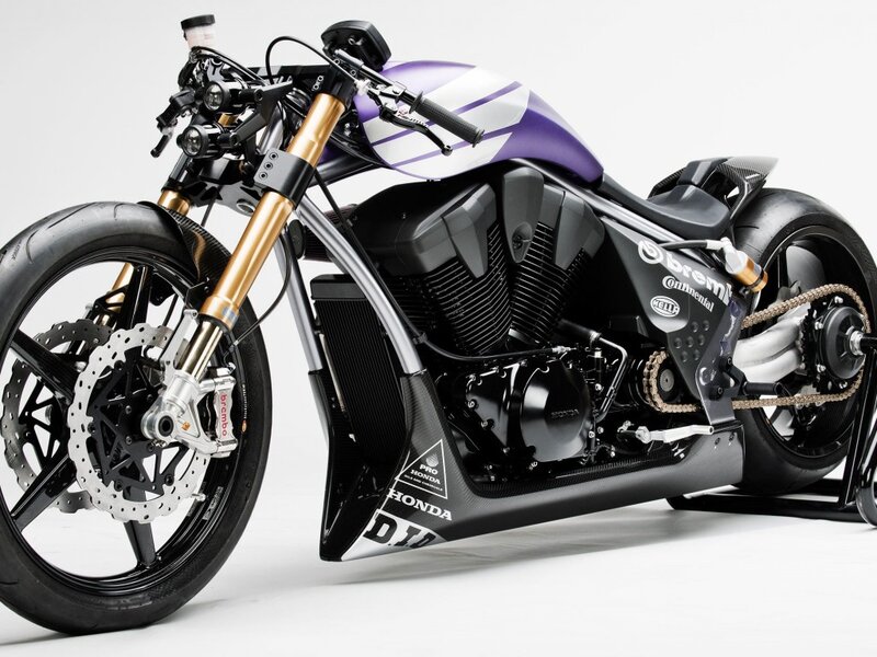 Custom Motorcycle — Black, Neutral, Photograph, Gold Front Forks
