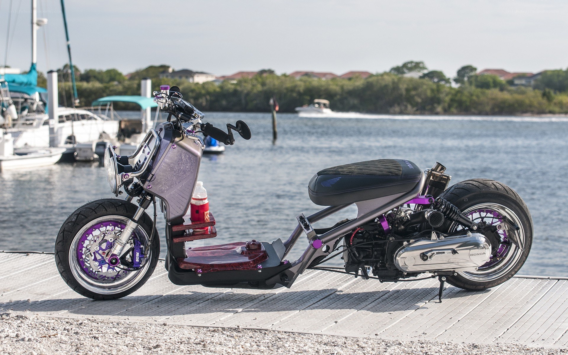 Custom motorcycle by the water